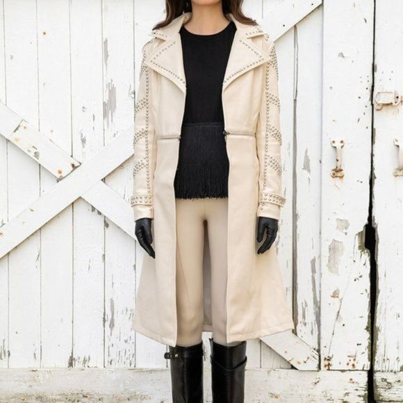 Callie Wear it Like you Mean It Vegan Leather Trench Coat With Studs Azalea Wang - Picture 7 of 10
